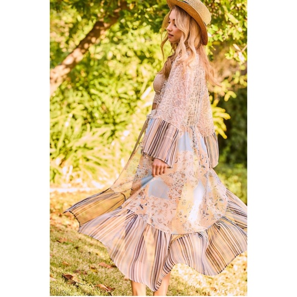 Mixed Media Floral Print Maxi Length Duster Boho Kimono - Picture 8 of 8
